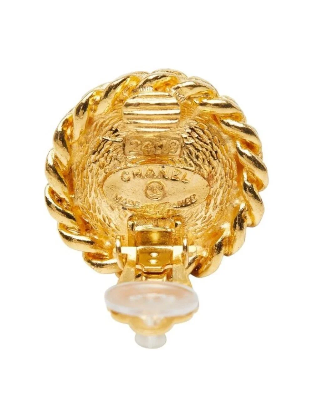 Chanel Vintage Round Earrings Blue Gold Plated